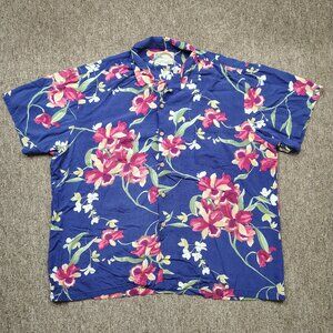 Vintage PARADISE FOUND Hawaiian Shirt Men's 2XL Blue Floral Print Rayon Tropical